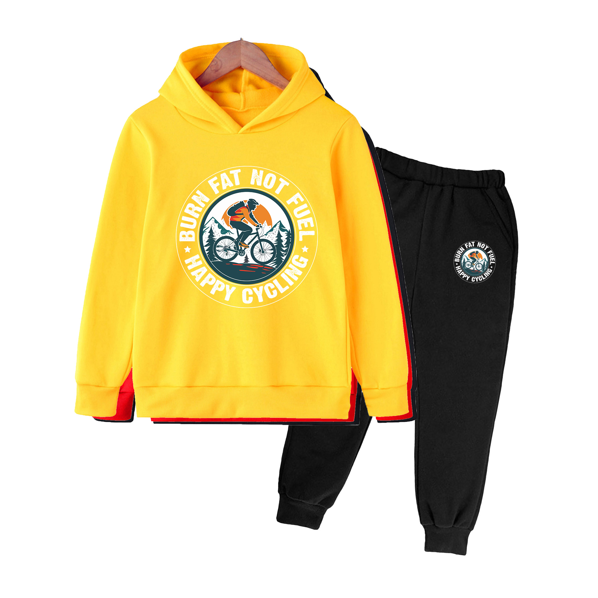 Mountain Biking Cartoon - Kids Mountain Bike Print Hoodie &